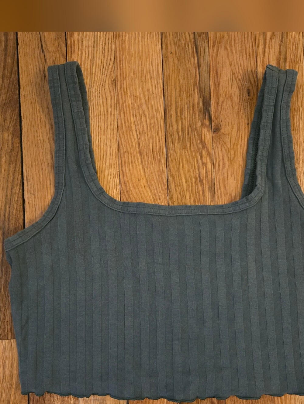 American Eagle Offline Green Ribbed Cropped Tank Top Sleeveless Crop Medium